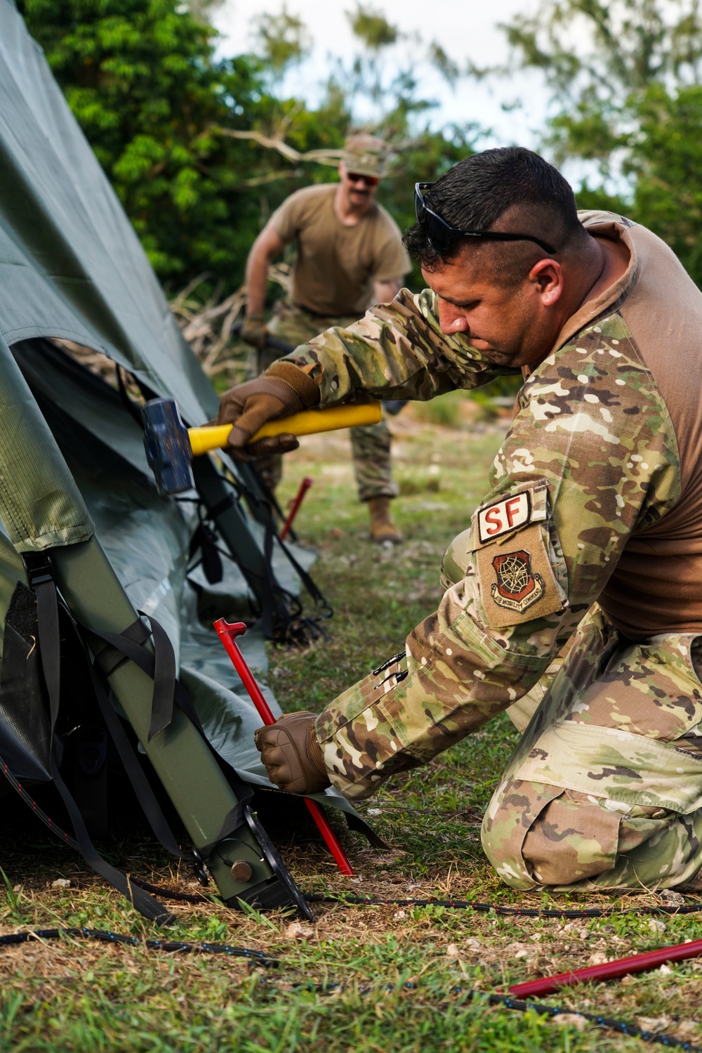 146CRT Airmen offload C-17 cargo, set up for command and control of Northwest Field, Guam