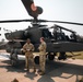 Apache helicopter pilots discuss safety briefing before flight