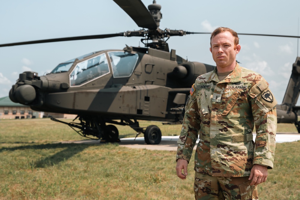 AH-64E Apache pilot poses for portrait