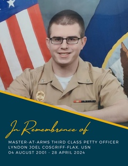 Master-at-Arms Third Class Lyndon Joel Cosgriff-Flax remembered during memorial service at NWS Yorktown