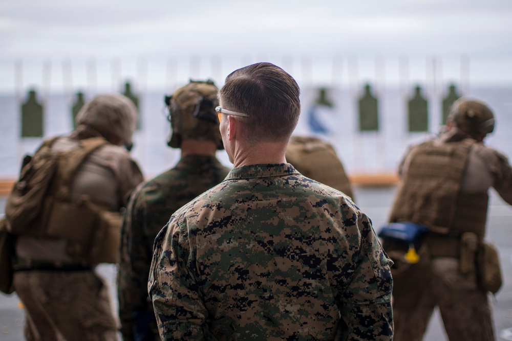 Staying Sharp: 15th MEU Conducts Deck Shoot Aboard USS Boxer