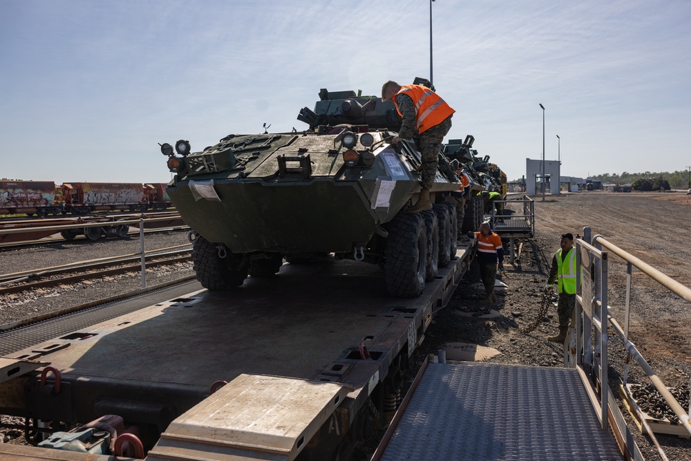 1st LAR Bn. Marines, LAVs arrive to Darwin for Exercise Predator’s Run 24