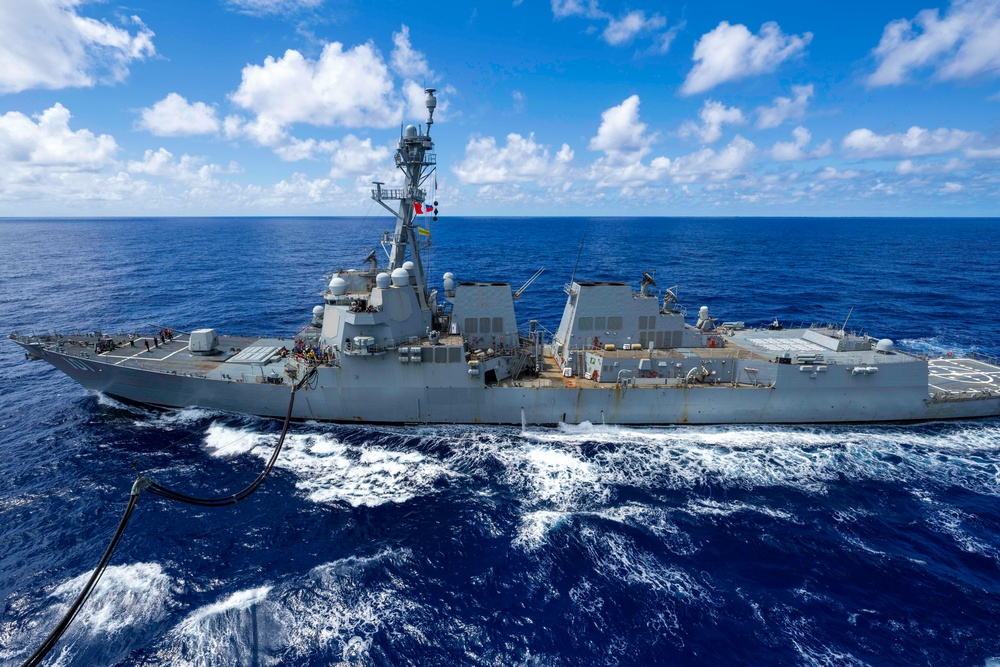 Replenishment at sea with USS Gridley, MV Asterix