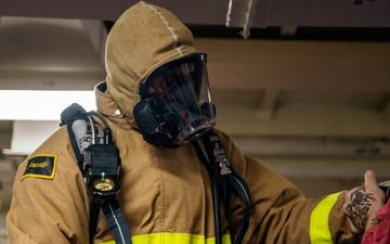 Sailors Conduct Firefighting Equipment Class Aboard USS Harpers Ferry