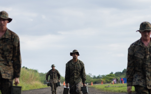 U.S. Marines with Littoral Craft Company Charlie participate in an exercise gauntlet during the Colombian Fluvial Operations Course