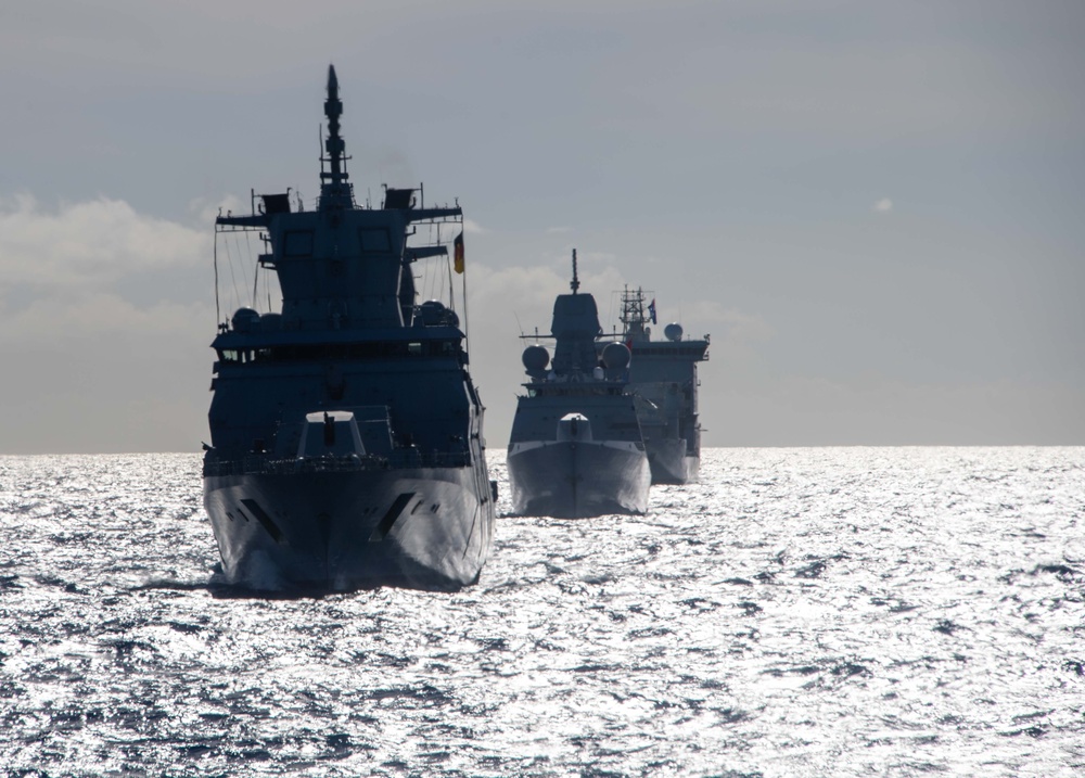 Multinational ships sail in formation during RIMPAC 2024