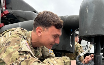 UH-60 Black Hawk Crew Chief Represents the 12th Combat Aviation Brigade at the Farnborough International Airshow