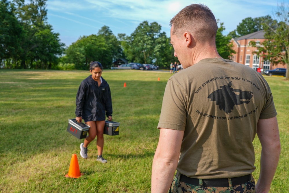 Marine Corps Warfighting Laboratory's Interns participate in the U.S. Marine Corps Combat Fitness Test