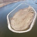 Aerial view of island building on the Mississippi River