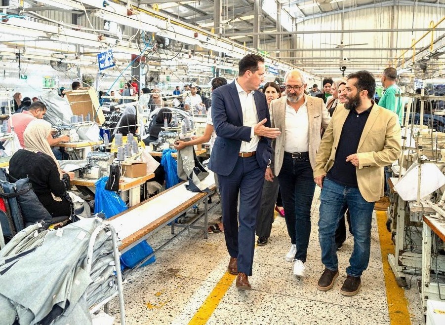 USAID/Egypt Mission Director Sean Jones tours Smart Garment, a denim manufacturer based in Port Said, Egypt