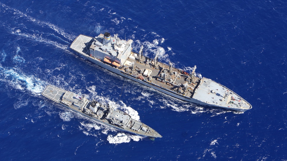 CNS Condell conducts an underway replenishment with USNS Pecos