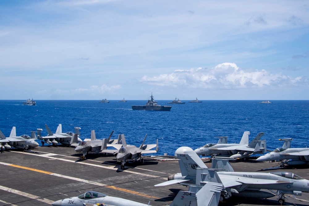 U.S., partner nation ships sail alongside Nimitz-class aircraft carrier USS Carl Vinson during RIMPAC 2024