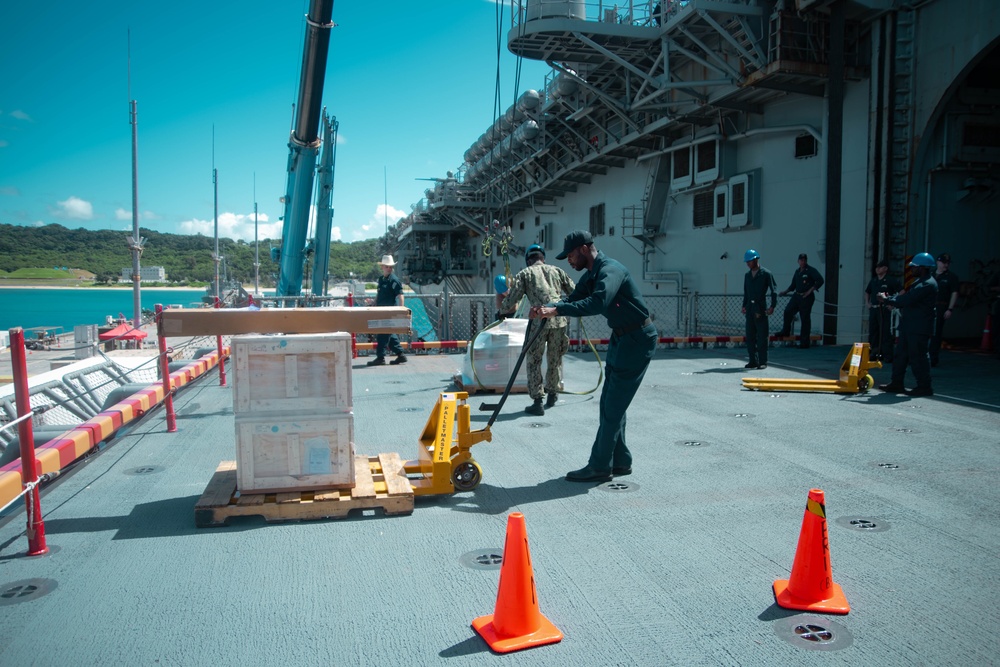 USS America (LHA 6) Conducts Stores Onload