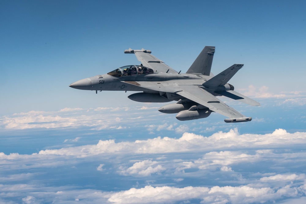 KC-135 refuels FA-18F during RIMPAC 2024