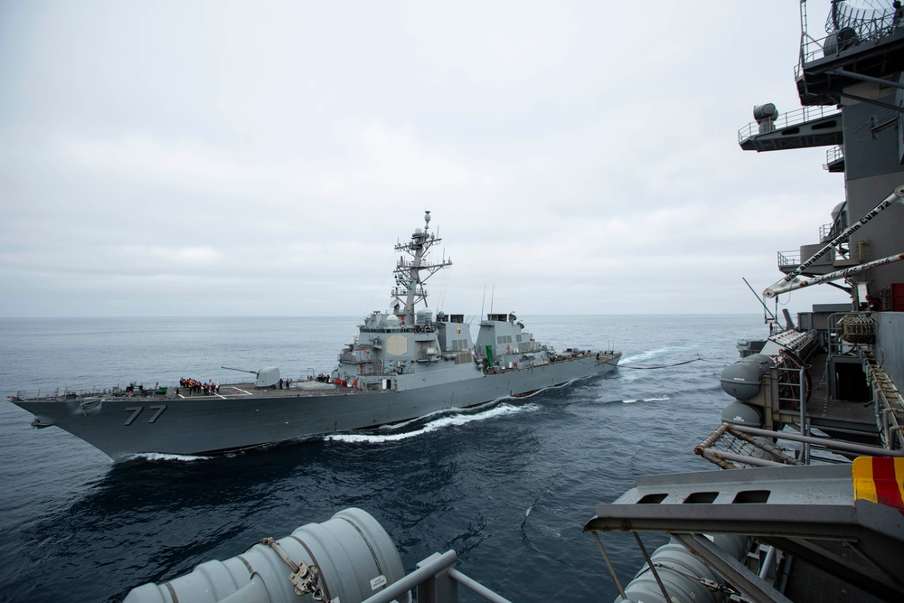 Abraham Lincoln conducts a fueling-at-sea with USS O’Kane