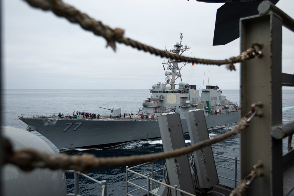 Abraham Lincoln conducts a fueling-at-sea with USS O’Kane