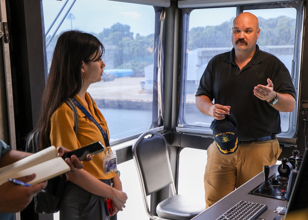 Military Sealift Command USNS City of Bismarck (T-EPF 14) Supports an Interview with Local Media at Changi Naval Base, Singapore