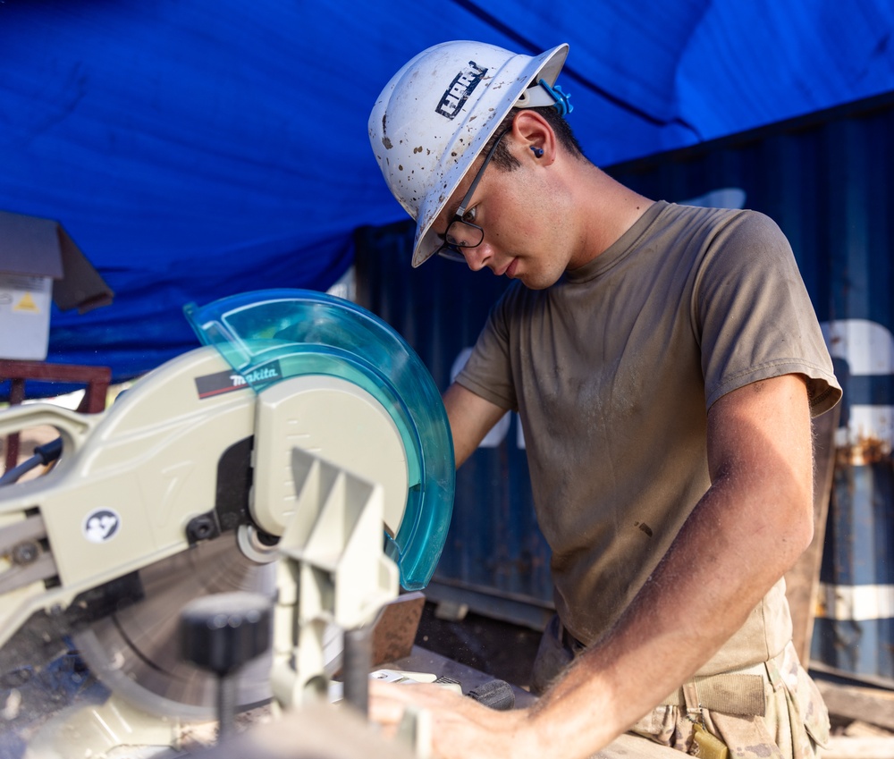 US Army Soldiers construct a dormitory during Tamiok Strike 2024