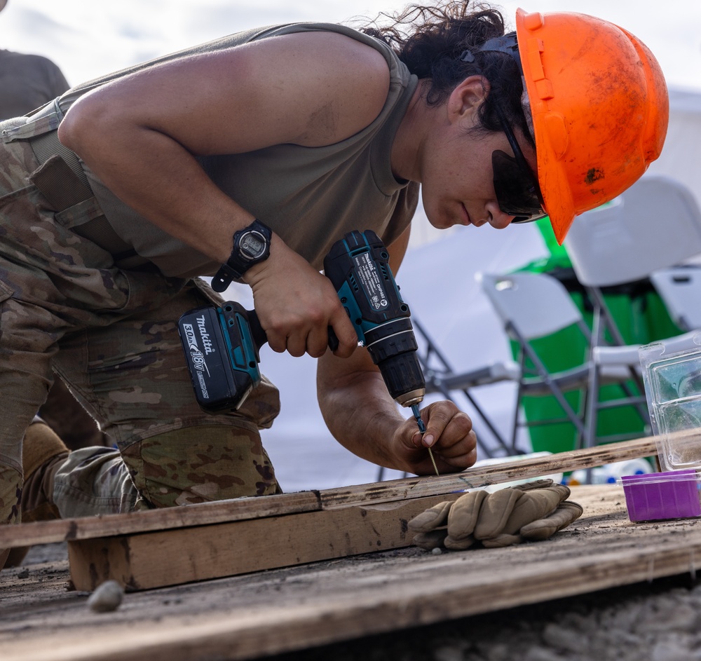 US Army Soldiers construct a dormitory during Tamiok Strike 2024