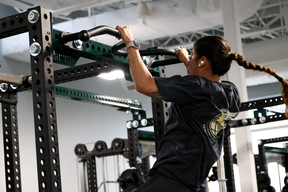 10th SFG(A) Soldier performs a pull-up as part of &quot;The Murph&quot; challenge