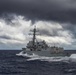 United States Ship (USS) Gridley (101) departs from Naval Replenishment Unit (NRU) Asterix after a replenishment at sea.