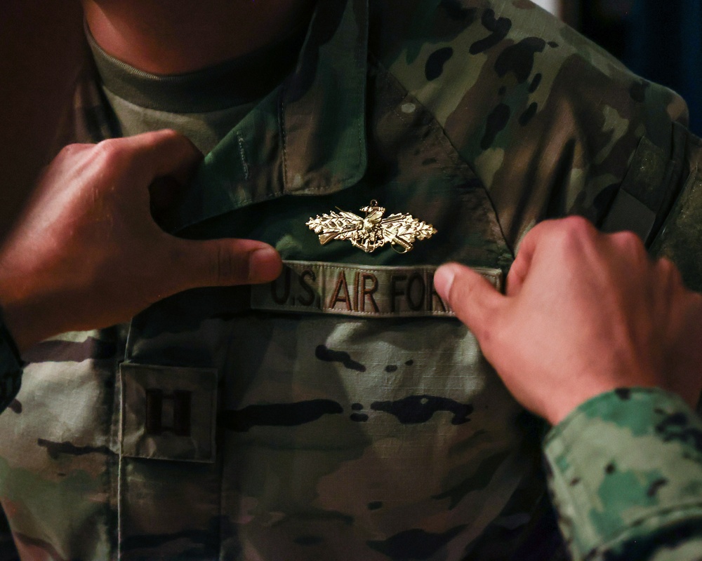 Airforce Captain is Awarded the Seabee Combat Warfare Specialist Pin