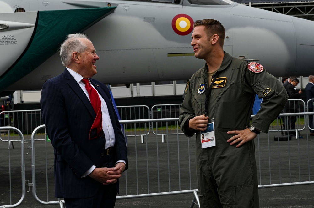 The Secretary of the Air Force greets military members at FIA 2024