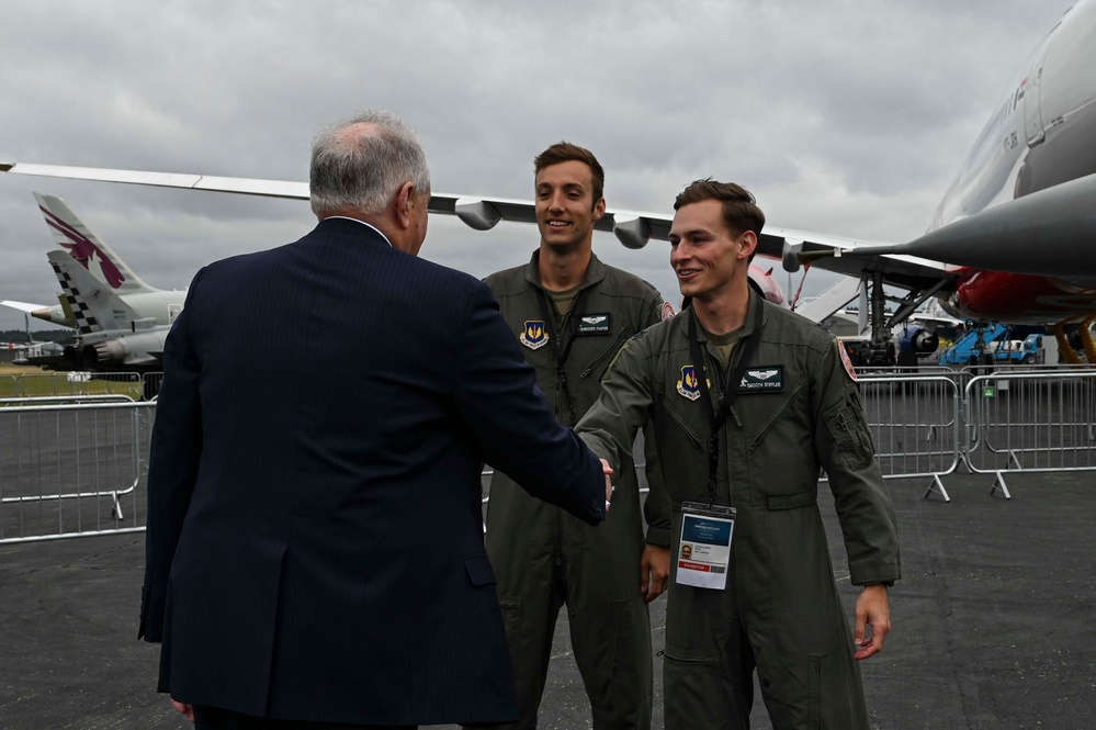 The Secretary of the Air Force greets military members at FIA 2024