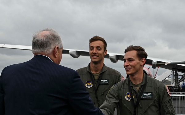 The Secretary of the Air Force greets military members at FIA 2024