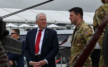 The Secretary of the Air Force greets military members at FIA 2024