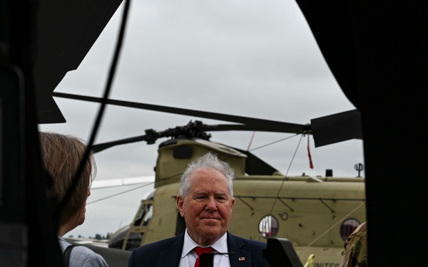 The Secretary of the Air Force greets military members at FIA 2024