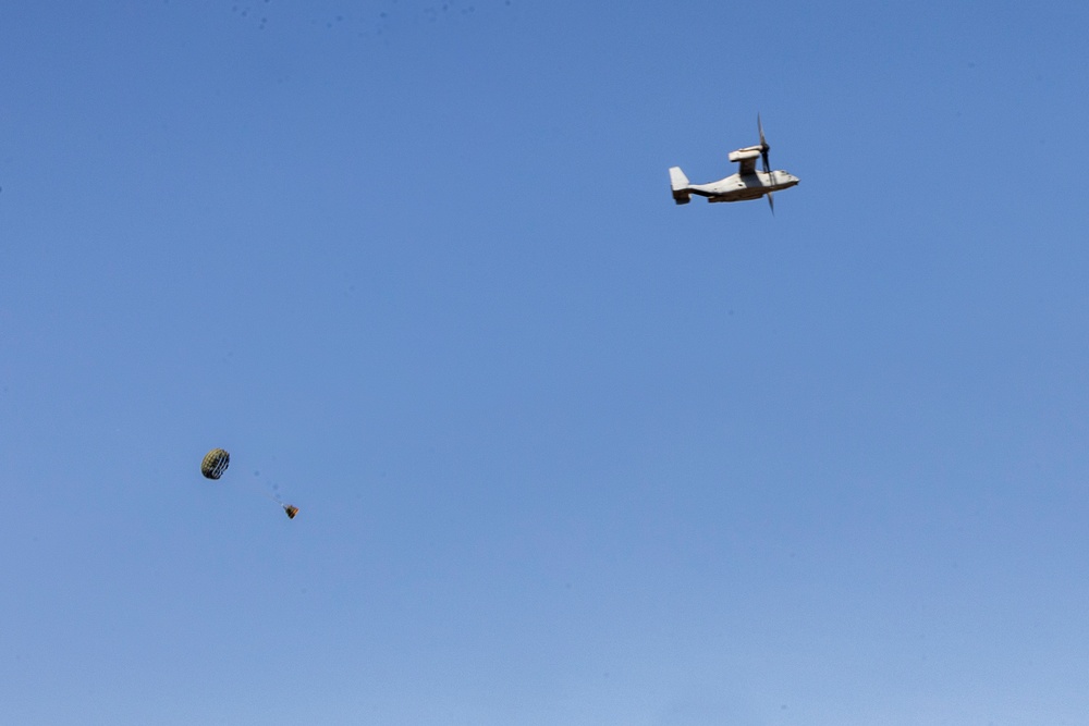 MRF-D 24.3: VMM-268 (Rein.) Marines drop supplies from MV-22B Osprey during Exercise Predator’s Run 24