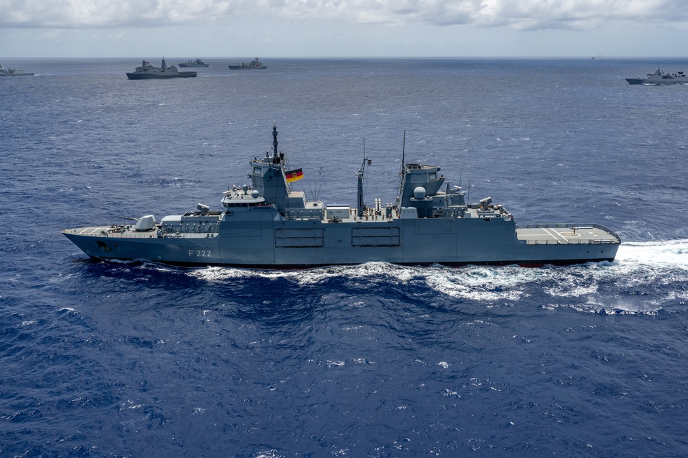 Multinational ships sail in formation during RIMPAC 2024