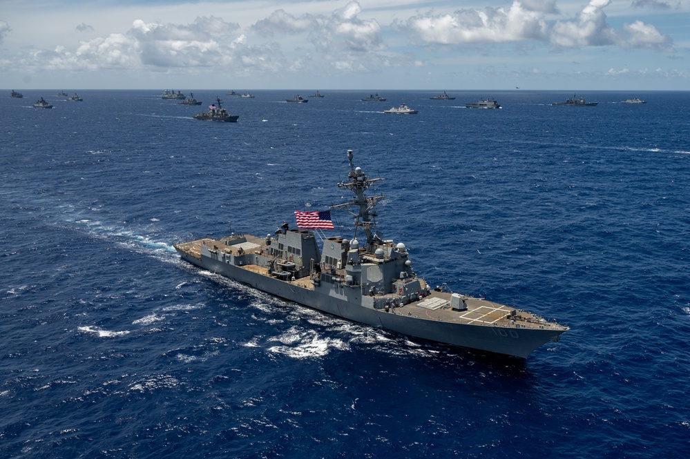Multinational ships sail in formation during RIMPAC 2024
