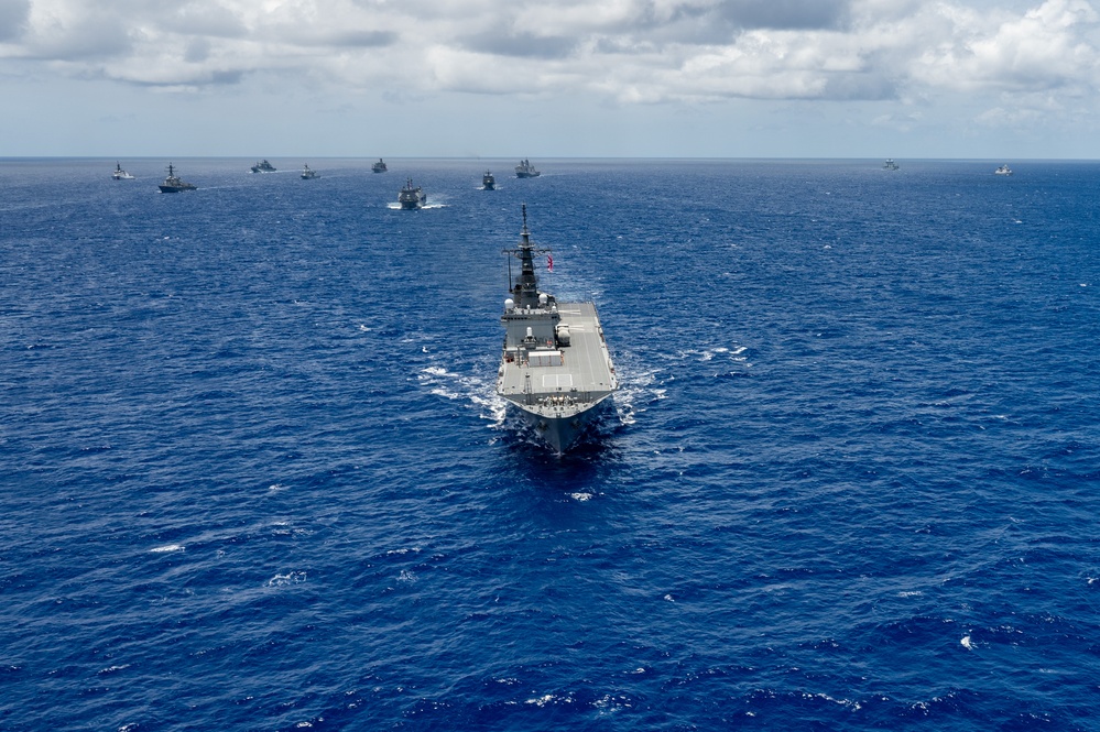 Multinational ships sail in formation during RIMPAC 2024