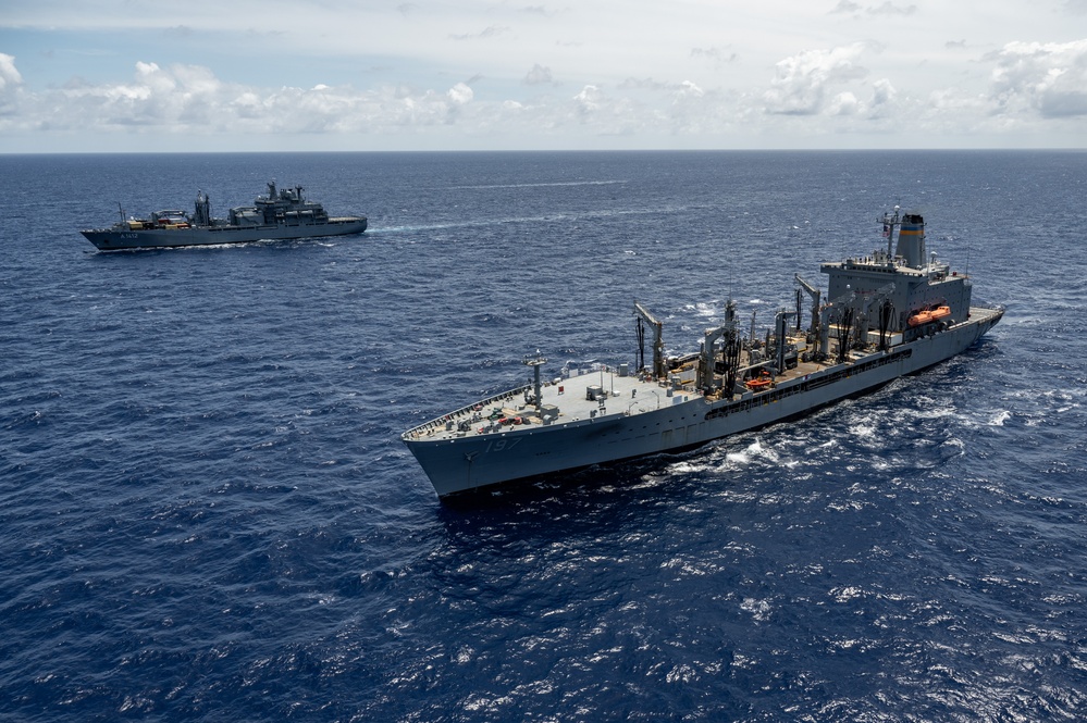 Multinational ships sail in formation during RIMPAC 2024