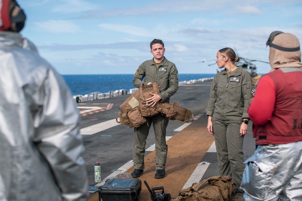 Sharing Knowledge: 15th MEU, USS Boxer Trade Insight on Firefighting Equipment