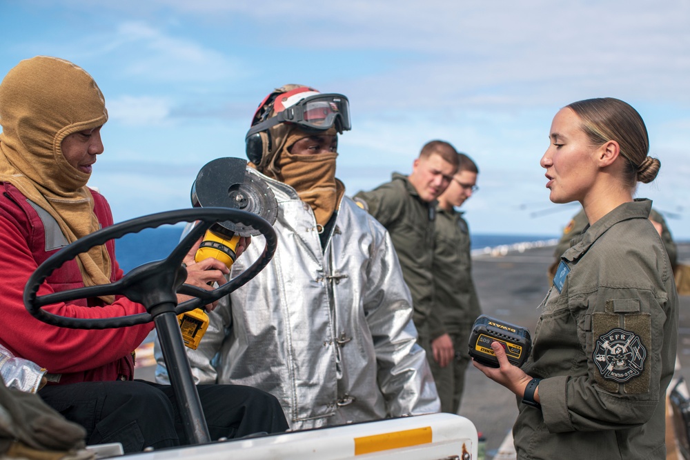 Sharing Knowledge: 15th MEU, USS Boxer Trade Insight on Firefighting