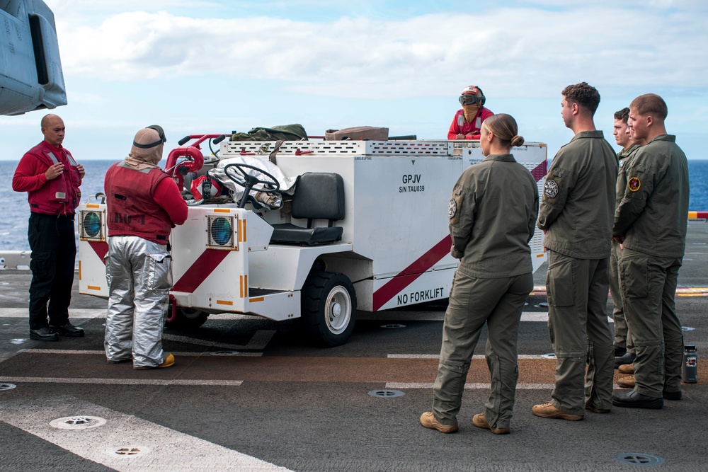 Sharing Knowledge: 15th MEU, USS Boxer Trade Insight on Firefighting Equipment