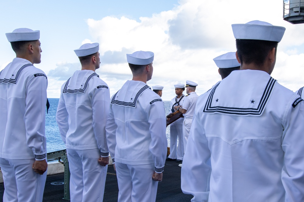 Abraham Lincoln holds a burial-at-sea ceremony