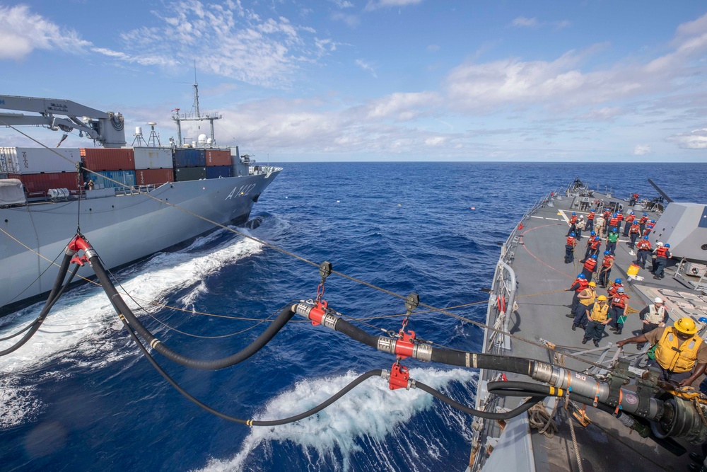 USS Spruance conducts refueling-at-sea with FGS Frankfurt am Main