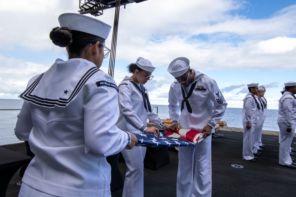 Abraham Lincoln holds a burial-at-sea ceremony