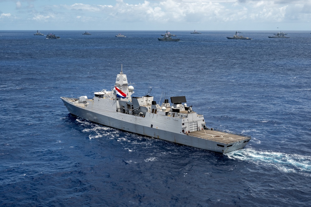 Multinational ships sail in formation during RIMPAC 2024