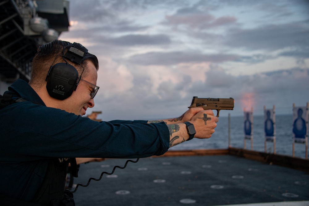 Live-Fire Small Arms Qualification Aboard USS America (LHA 6)