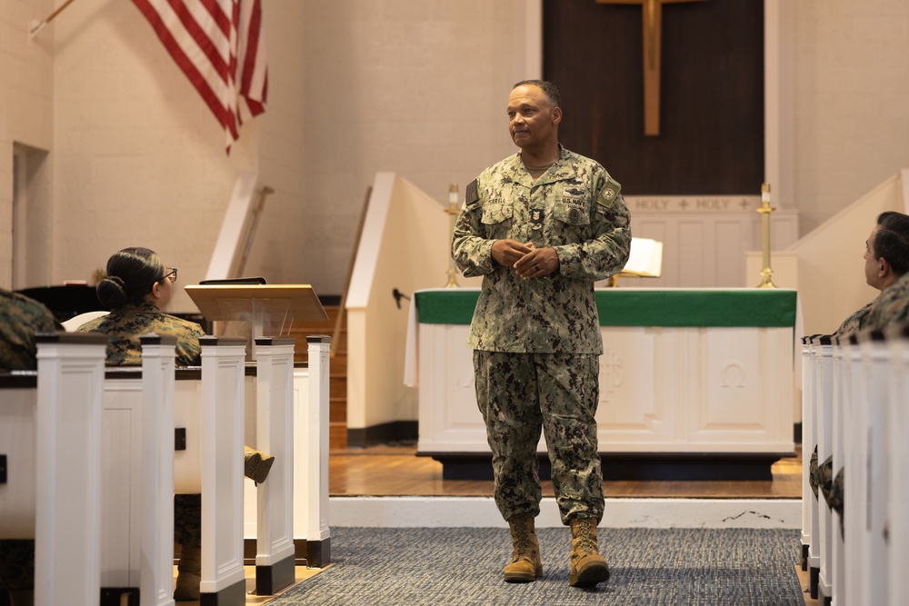 Fleet Master Chief Delbert Terrell Speaks to Sailors Across Camp Lejeune