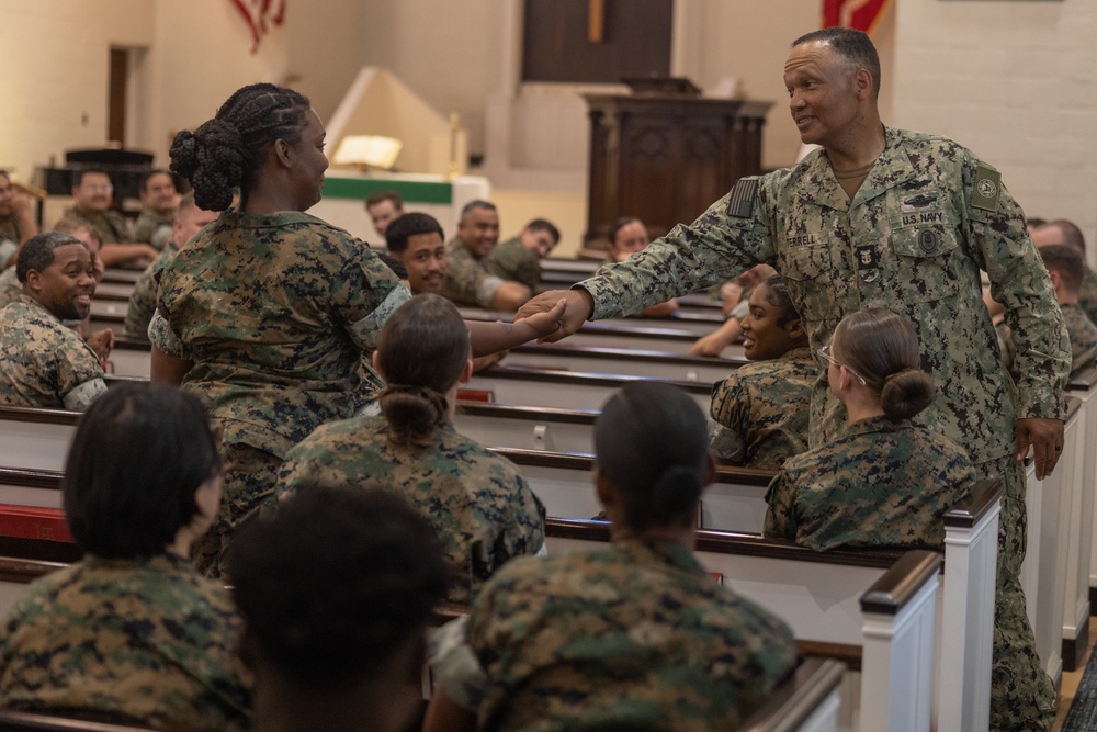 Fleet Master Chief Delbert Terrell Speaks to Sailors Across Camp Lejeune