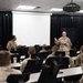 Deputy Commanding General Cindy M. Saladin-Muhammad and Command Seargeant Major Tully J. Culp brief soldiers of the 139th Medical Brigade Headquarters and Headquarters company at Fort Knox, Kentucky July 25, 2024