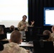 Deputy Commanding General Cindy M. Saladin-Muhammad briefs soldiers of the 139th Medical Brigade Headquarters and Headquarters company at Fort Knox, Kentucky July 25, 2024