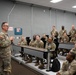 Command Sergeant Major Tully J. Culp briefs soldiers of the 139th Medical Brigade headquarters and headquarters company at Fort Knox, Kentucky July 25, 2024