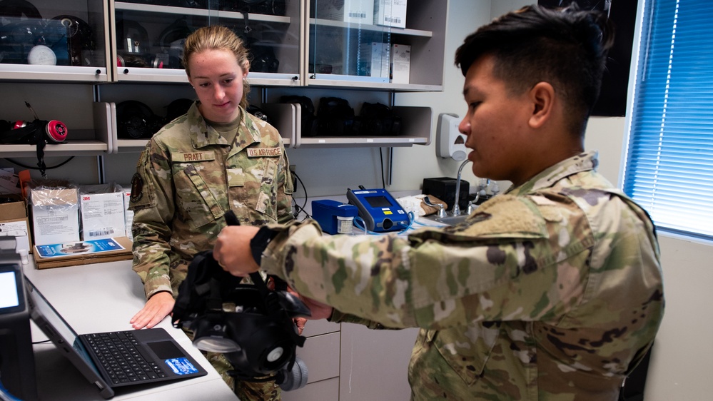 60th OMRS bioenvironmental engineering performs gas mask fit testing